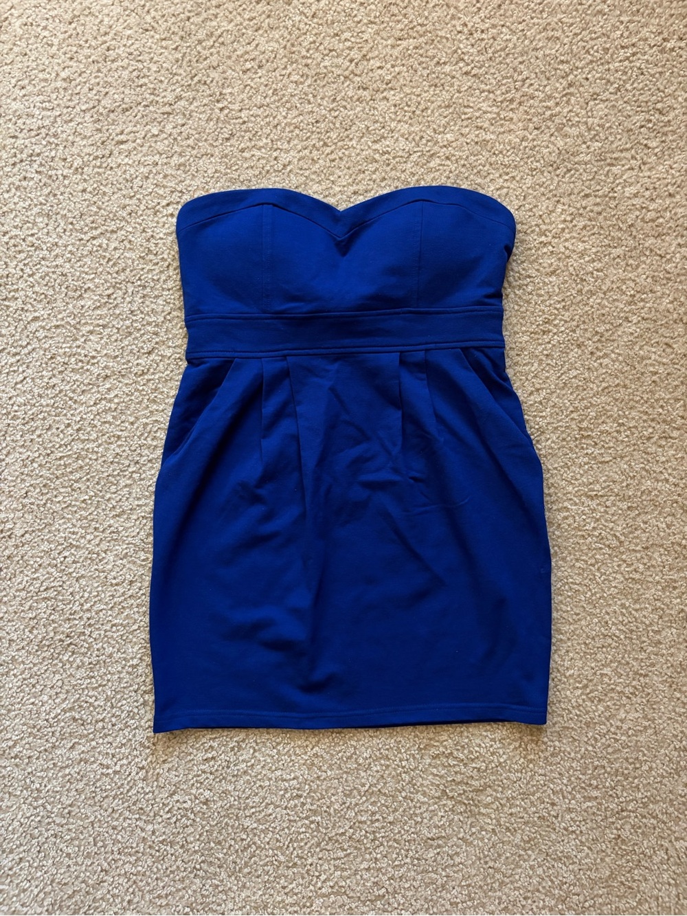 Iris Basic Strapless Cobalt Blue Bodycon Dress with Front Zip new tag off